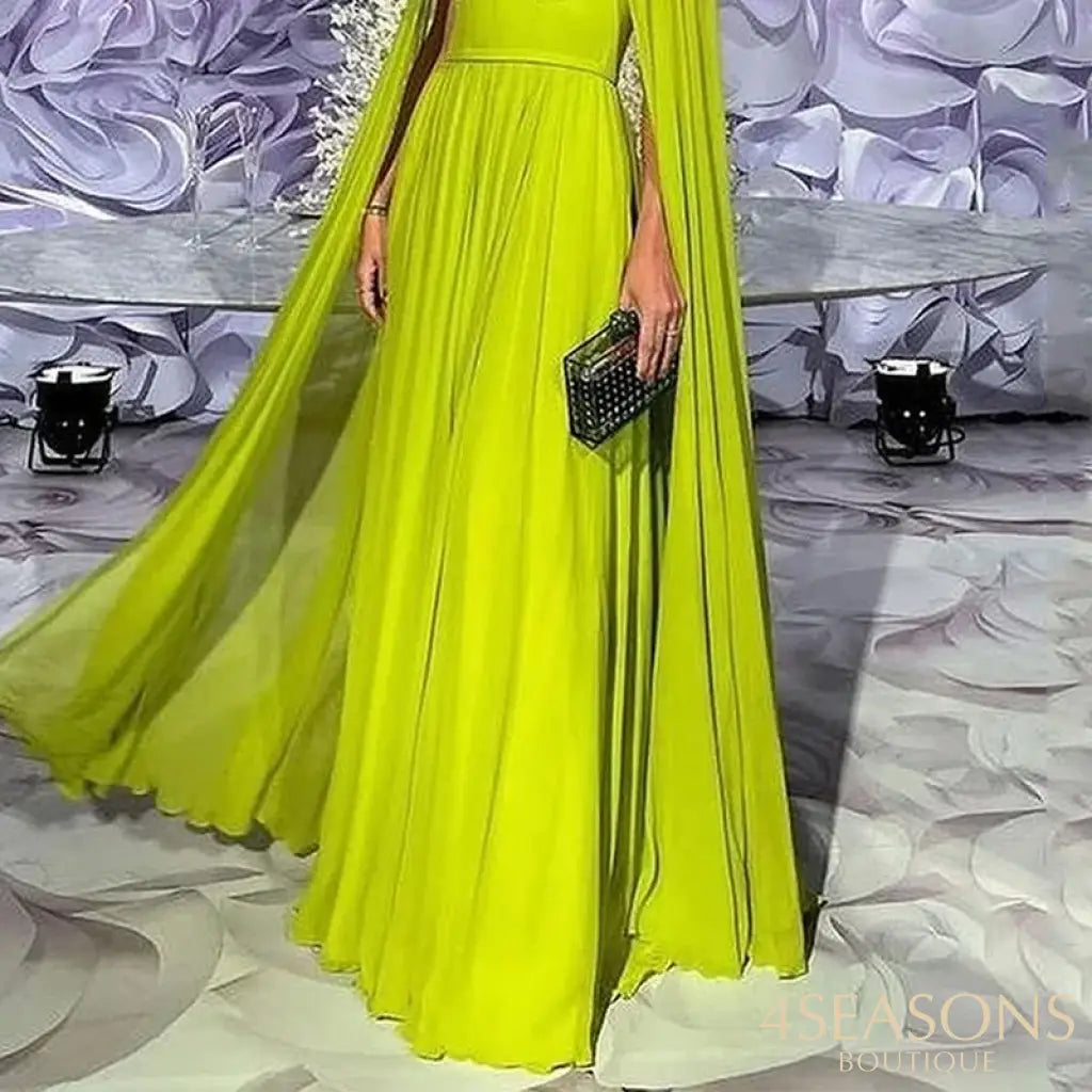 Wefads Maxi Dress Women Elegant Fashion Solid Cape Long Sleeve Square Neck Nipped Waist Backless