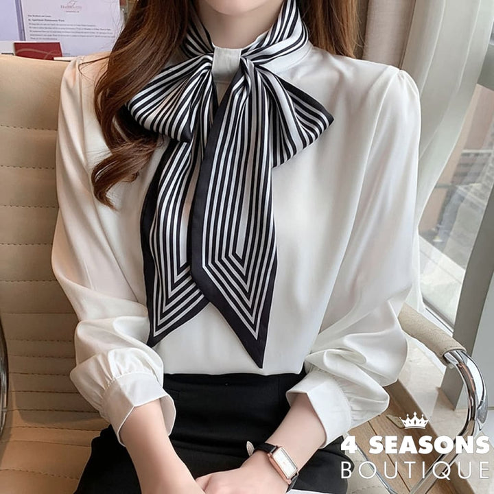 H Han Queen New 2022 Office Shirt Womens Blouses Bow Vintage Work Casual Tops Chiffon Blouse Elegant