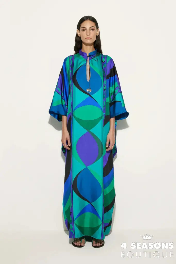 Psychedelic Swirling Iride Satin Kaftan